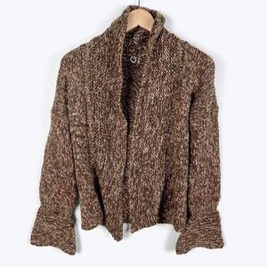 Anthropologie One Girl Who Open Front Cardigan Sweater Chunky Knit Brown S